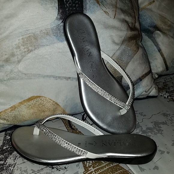 italian shoemakers rhinestone flip flops